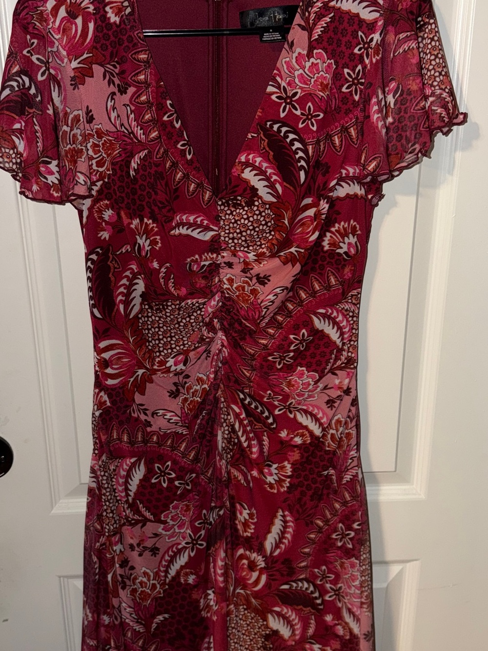 Jessica Howard Burgundy and Pink Floral Midi Dress